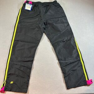 K2 Ski Pants Mens‎ Black Neon Yellow Pink Nylon Zip Ankle Large Vintage Made USA